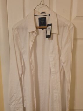GUESS White Men's Long-Sleeve Dress Shirt